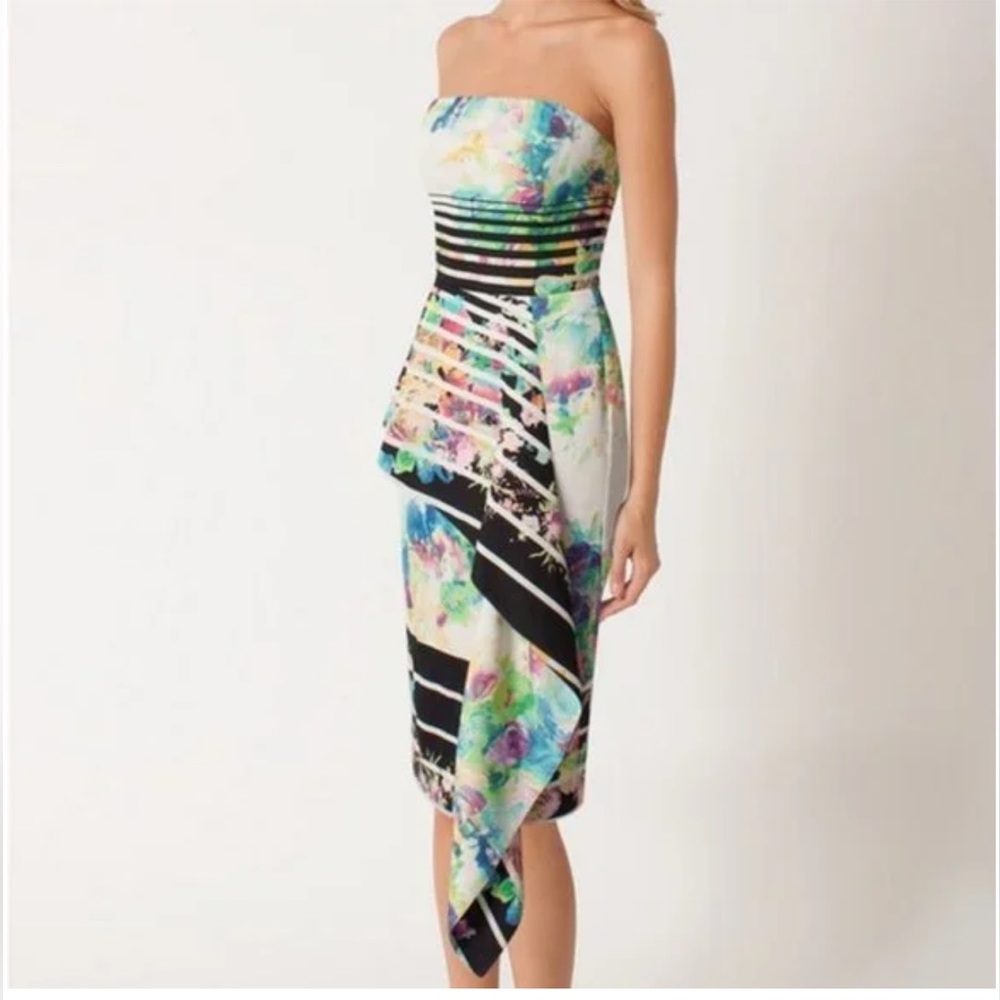 Black Halo Blythe tropical floral draped dress